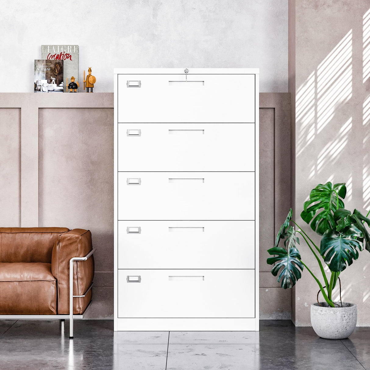Yizosh 5-Drawer Metal Locking File Cabinet in White - Organiser for Home or Office Yizosh