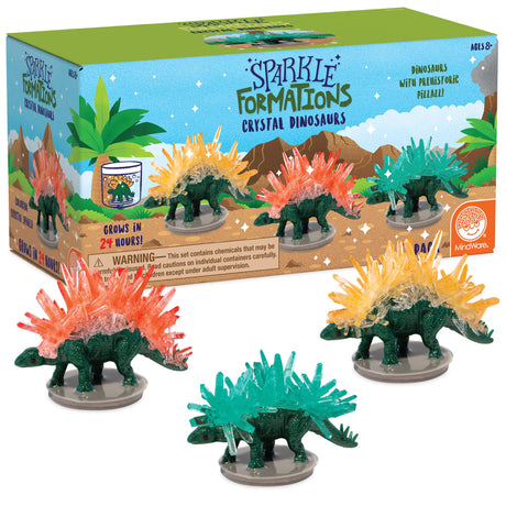 MindWare Crystal Growing Kits: Dinosaurs Set of 3 – Cool DIY Crystal Growing Kits for Kids & Teens – Funky mini Science Experiment in a 10pc kit – Crystals Grow in 24 Hours MindWare