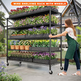 REIBII 85.7"H Storage Shelves 2998LBS Metal Shelving Units with Wheels&Feet, 5 Tier Garage Shelving Heavy Duty Adjustable Wire Shelf for Pantry Garage Commercial Industrials, 85.7"H X 55.5"W X 24.2"D REIBII