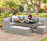 YITAHOME Patio Wicker Furniture Set, Outdoor Sectional Sofa with Stools and Lift-Top Coffee Table 6-Piece, All-Weather Conversation Set for Garden, Backyard, Grey YITAHOME