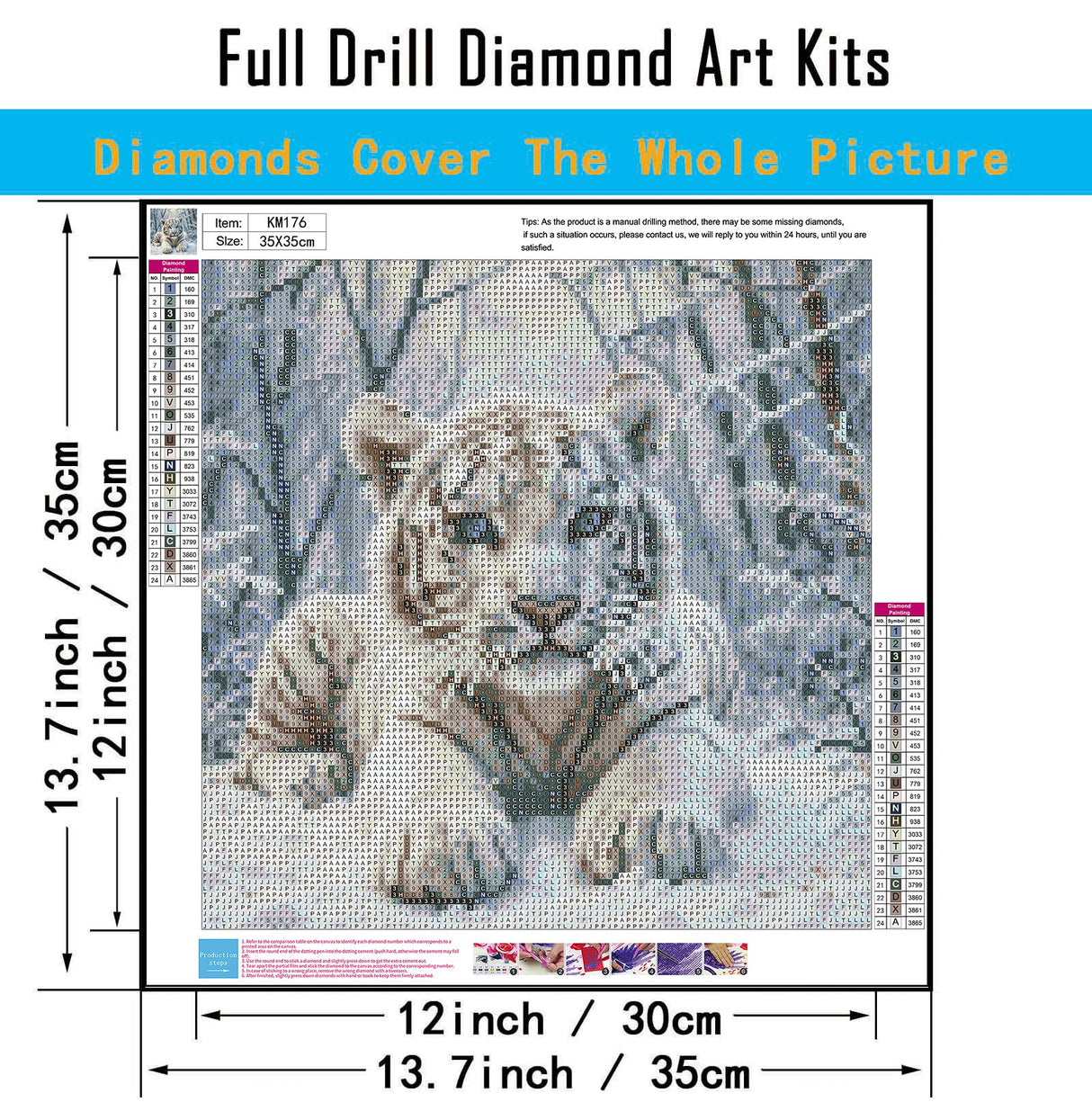 CHWGLFGG 5D Diamond Art Kits for Adults Beginners, White Tiger Diamond Painting Kits, DIY Winter Full Round Drill Paint by Diamonds Dot Gem Art for Adults, Home Wall Decor 13.7X 13.7 Inch CHWGLFGG
