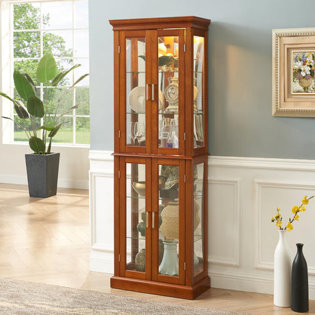 Ball & Cast Lighted Curio Cabinet,6-Tier Glass Display Cabinet with Adjustable Glass Shelves and Mirrored Back Panel for Living Room,E26 Light Blub not Included,Walnut Ball & Cast