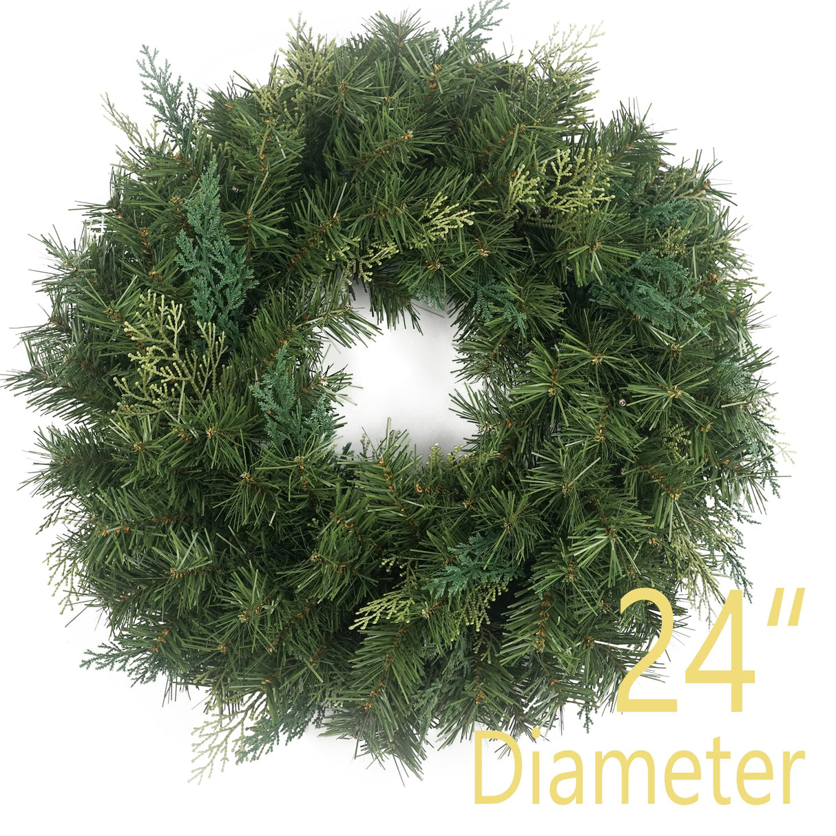 Christmas Wreath Pre-lit 24 inch with 50 Led & Cupressus Tips, Battery Operated Artificial Christmas Wreaths for Front Door with Timer Lights, Wreath for Christmas Decoration Door Windows Wall Green HomeKaren