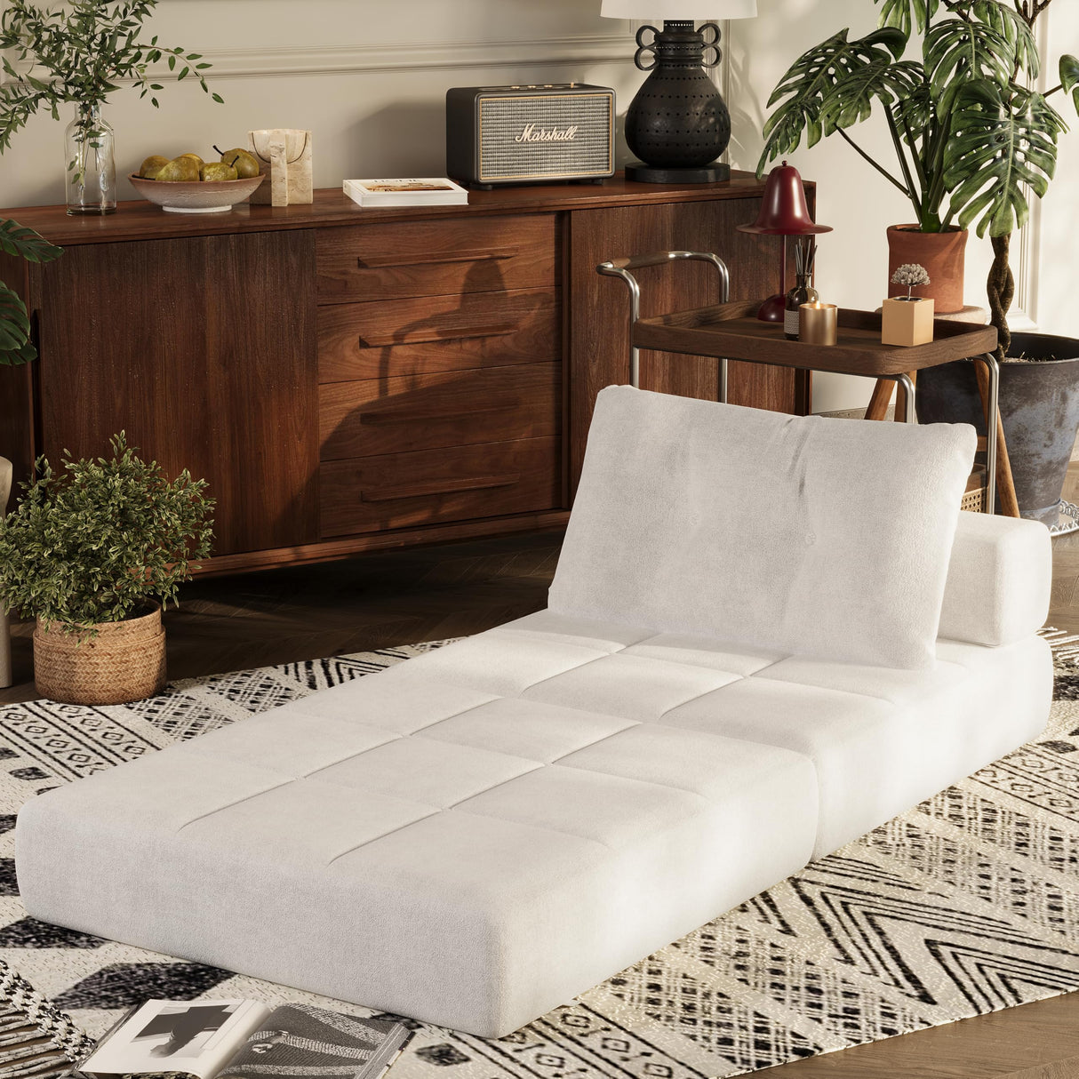 Homall Folding Sofa Bed, Convertible Sleeper Sofa Couch with Headrest & Lumbar Pillow, Chenille Fabric Chair Bed, Single Futon Mattress for Living Room, Apartment, Office (White) Homall