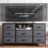 EnHomee Dresser TV Stand with Power Outlet Entertainment Center with 8 Fabric Deep Drawers Media Console Table for 55" TV Wide Storage Drawer Dresser for Bedroom, Living Room, Entryway, Grey EnHomee