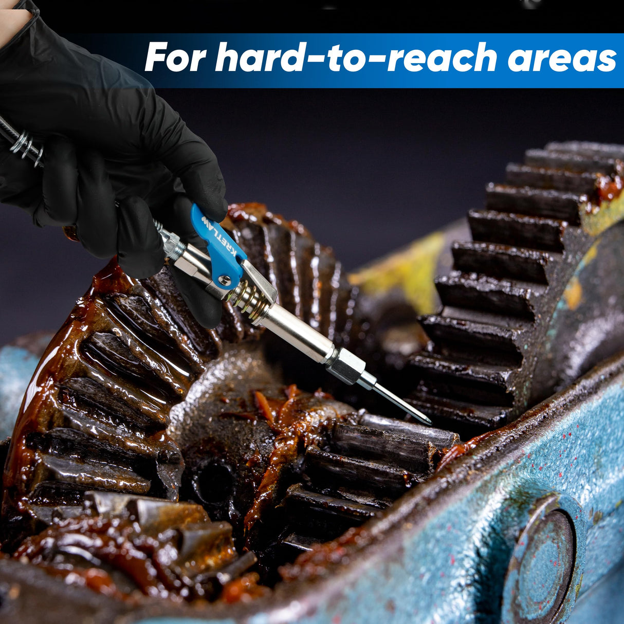 KRETLAW Grease Gun, 7000 PSI Heavy Duty Professional Pistol Grip Grease Gun Kit with Double Grease Injector Needle and 18" & 2pc 12" Flex Hose,14oz KRETLAW