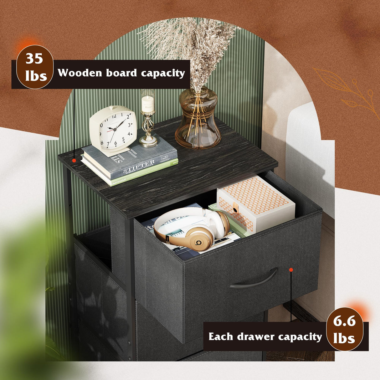 WLIVE Dresser with 3 Drawers, Fabric Nightstand, Organizer Unit, Storage Dresser for Bedroom, Hallway, Entryway, Closets, Sturdy Steel Frame, Wood Top, Easy Pull Handle, Charcoal Black WLIVE
