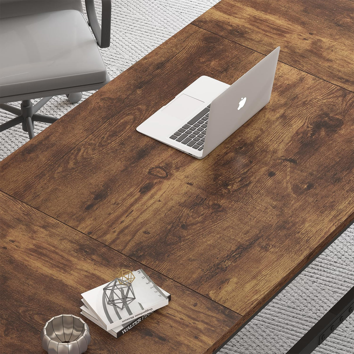HSH Large Rustic Brown Computer Desk, 70 Inch Home Office Metal Wood Desk for 2 Person, Farmhouse Extra Long Writing Study Gaming Desk Table, Bedroom Living Room PC Laptop Dual Monitor Desk HSH