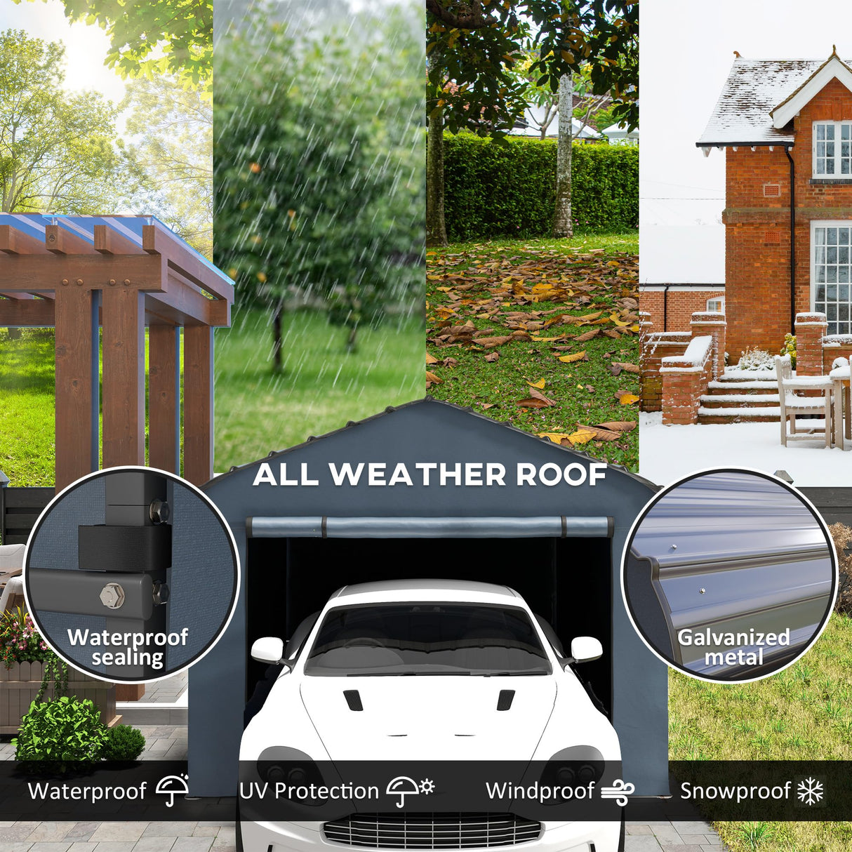 Outsunny 12' x 20' Heavy Duty Metal Carport, Waterproof Garage Car Canopy Shelter with Galvanized Metal Roof and Removable Sidewalls for Cars, Boats, Tractors, Dark Gray Outsunny