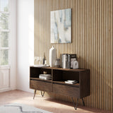 SIMPLIHOME Chase SOLID ACACIA WOOD and Metal 54 inch Wide Modern Industrial Low Bookcase in Rustic Natural Aged Brown SIMPLIHOME