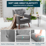 PrimeZone Mid-Century Modern Accent Chair - Comfy Corduroy Living Room Chair, Reading Chair with Button Tufted Design & Wing Back, Cozy Upholstered Armchair for Bedroom, Corner, Grey PrimeZone