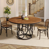 Tribesigns Round Dining Table for 4-6 People, 47-Inch Circle Kitchen Table Large Dining Room Table with Sturdy Metal Base, Wood Dinner Table for Dining Room, Kitchen, Living Room, Dark Walnut & Black Tribesigns