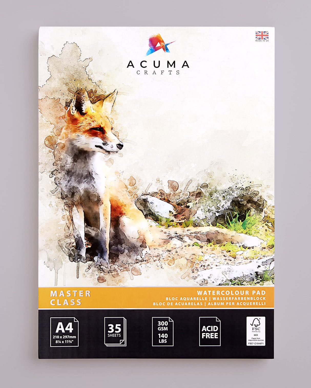 Watercolor Paper Artist Art Pad 35 Sheets, 140lb/300 GSM, Glue Bound, Acid Free, Cold Pressed for Artists Drawing and Sketching Techniques, Made in UK Acuma Crafts