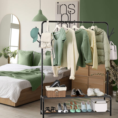 Simple Houseware Garment Rack with Storage Shelves and Coat/Hat Hanging Hooks Simple Houseware