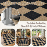 Lahome Checkered Easy Jute 3x5 Outdoor Patio Rug, Washable Rugs for Entryway Diamond Indoor Outdoor Living Room Carpet, Farmhouse Neutral Non Slip Black Door Carpet for Backyard Bedroom Lahome