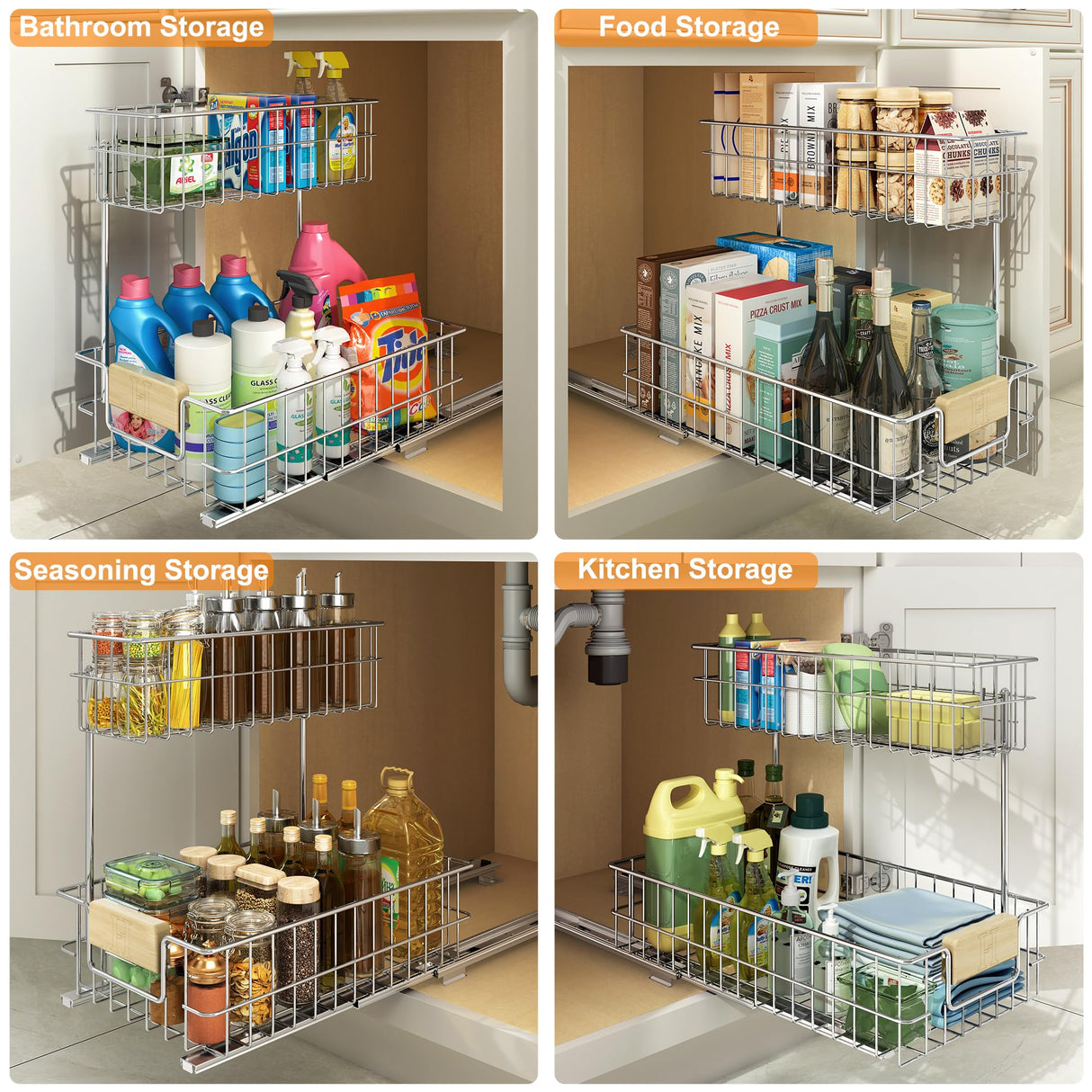 ROOMTEC Pull Out Cabinet Organizer, Under Sink Slide Out Storage Shelf with 2 Tier Sliding Wire Drawer, Sliding Storage for Inside Kitchen Cabinet- 11½ in. W x 21½ in. D (Left) ROOMTEC