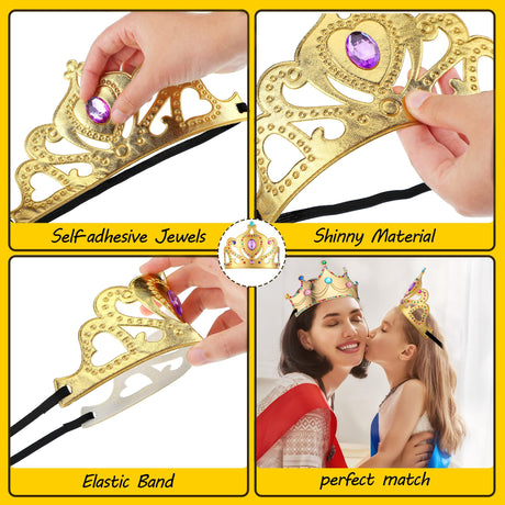 12 Pieces Foam Princess Tiaras Crown 928 Pieces Gem Stickers 12 Gem Rings Craft Making Kits Birthday Party Favors MTLEE