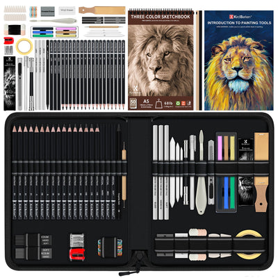 Kird Barken 112 PCS Professional Drawing Set Sketch Kit with 3-Color Sketchbook, Graphite & Charcoal Pencils,Sketching Supplies for Shading & Blending – Ideal for Artists, Adults, Teens & Beginners