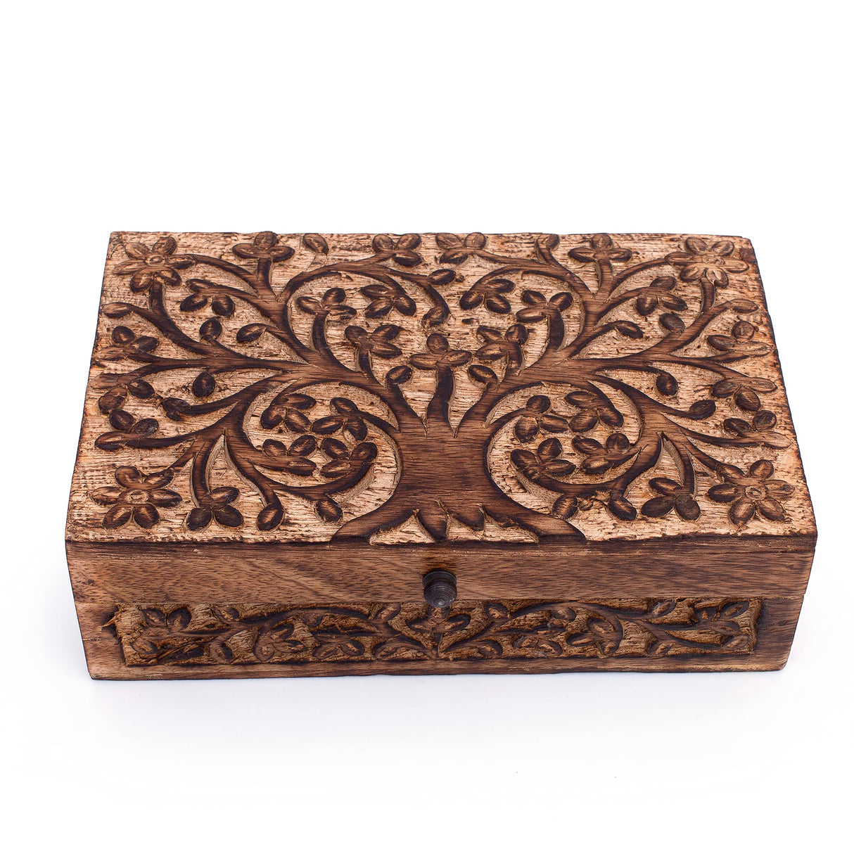 Great Birthday Gift Handmade Decorative Wooden Jewelry Box Tree Of Life Carving Jewelry Organizer Keepsake Box Treasure Chest Trinket Holder Watch Box Storage Lock Box Housewarming Gifts The Great Indian Bazaar