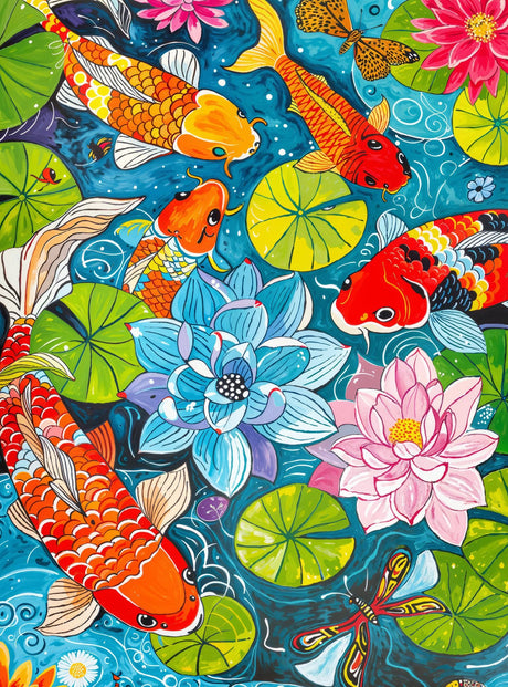 Cross & Glory - Dragonfly Dreams: Koi & Lilies Adventure - 1000 Piece Jigsaw Puzzle for Adults | Unique Nature-Themed | Vibrant Art Cross & Glory