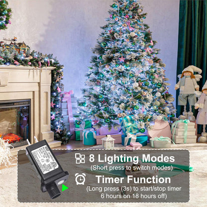 100FT 300 LED Christmas Tree Lights, Christmas Lights Outdoor with 8 Modes Waterproof, Green Wire Plug in String Twinkle Lights for Indoor House Patio Weeding Holiday Decorations, White