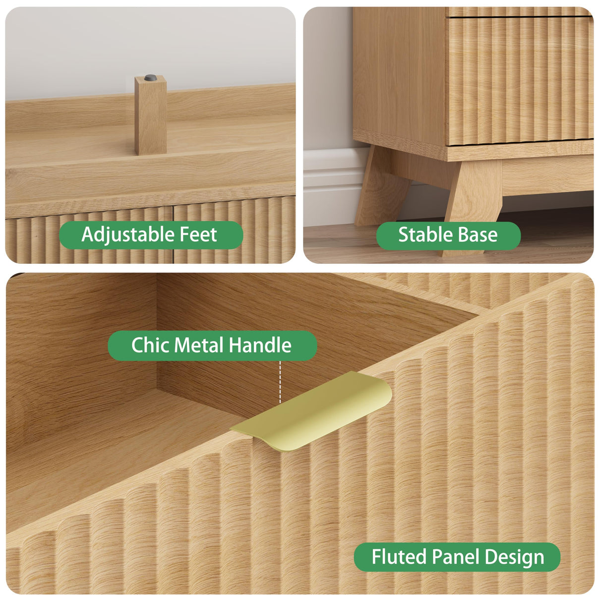 Fluted Dresser for Bedroom with 7 Drawers, 48" Wide Modern Chest of Drawers with Metal Handle, Wood Dresser TV Stand, Wooden Closet Clothes Storage Organizer for Living Room, Hallway, Natural Oak Xixini