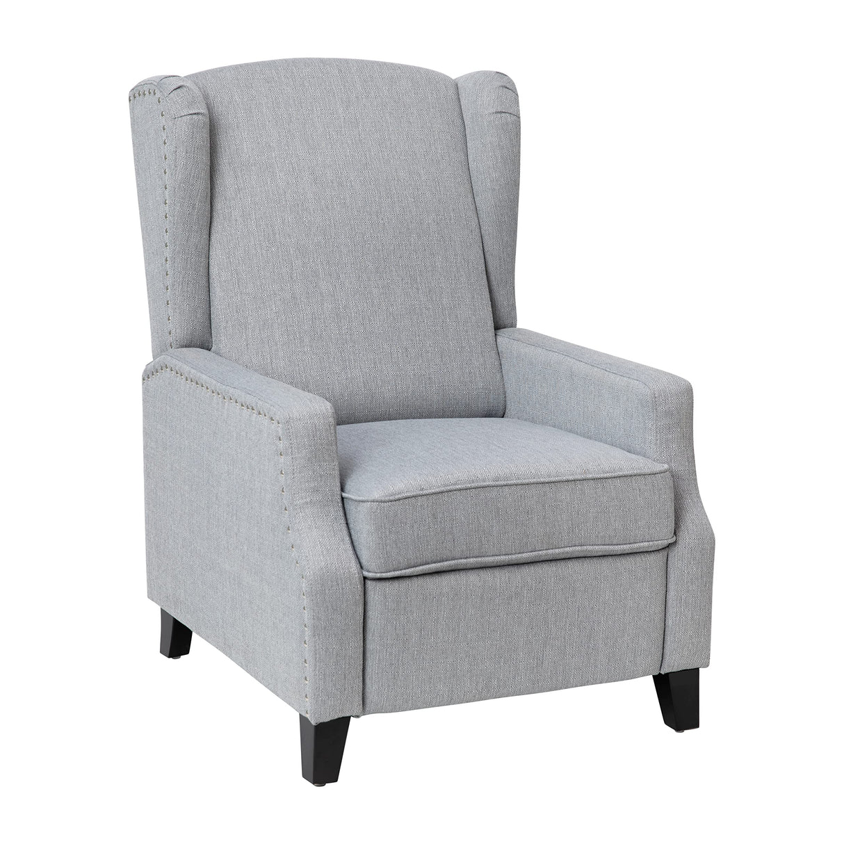 Taylor & Logan Maxfield Traditional Gray Fabric Upholstered Slim Wingback Recliner with Accent Nail Trim and Push Back Recline Taylor & Logan