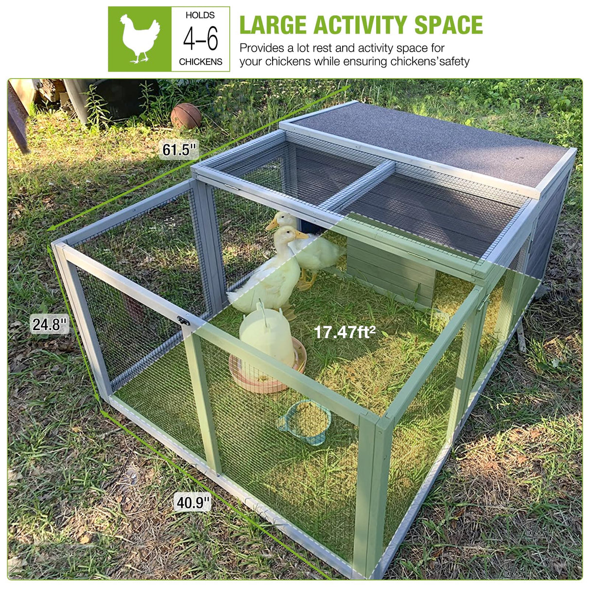 GUTINNEEN Chicken Coop Outdoor Rabbit Hutch with Run for Rabbits, Chickens, Ducks, and Guinea Pigs, 61.5" L x 40.9" W x 24.8" H GUTINNEEN
