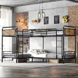 MoproBeti Metal 4 Bed Bunk Beds, Heavy Duty Industrial L-Shaped Bunk Bed with Ladders, Detachable Corner Quad Bunk Bed for Kids, Teens, Space Saving Design,Can Be Divided Into 3 Twin Beds, Black MoproBeti