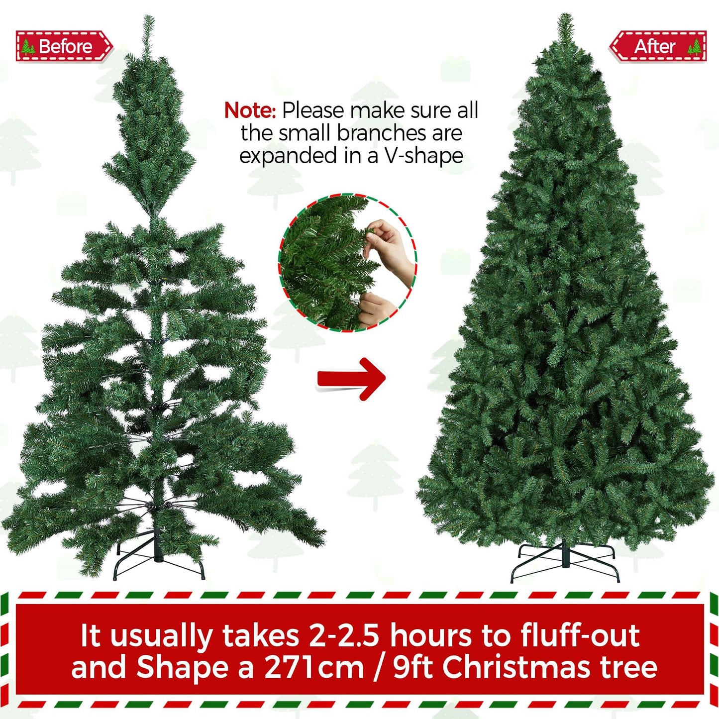 Yaheetech 9ft Premium Spruce Hinged Artificial Full Christmas Tree with 2028 Branch Tips Holiday Xmas Tree with Metal Hinges and Foldable Base for Home Party Office Decoration