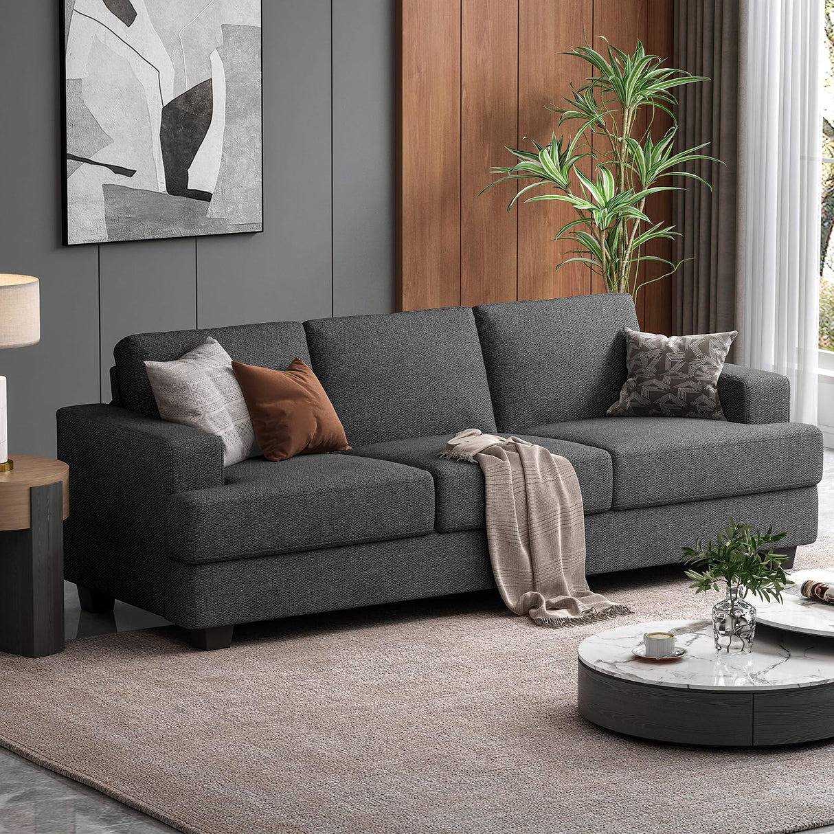 COPIAE 89 Inch Sofa with Extra Deep Seats Oversize, 3 Seater Sofa for Living Room,Modern Couch and Sofa, Comfy Armrests and Seats and Backrests, Easy Installation, Grey COPIAE