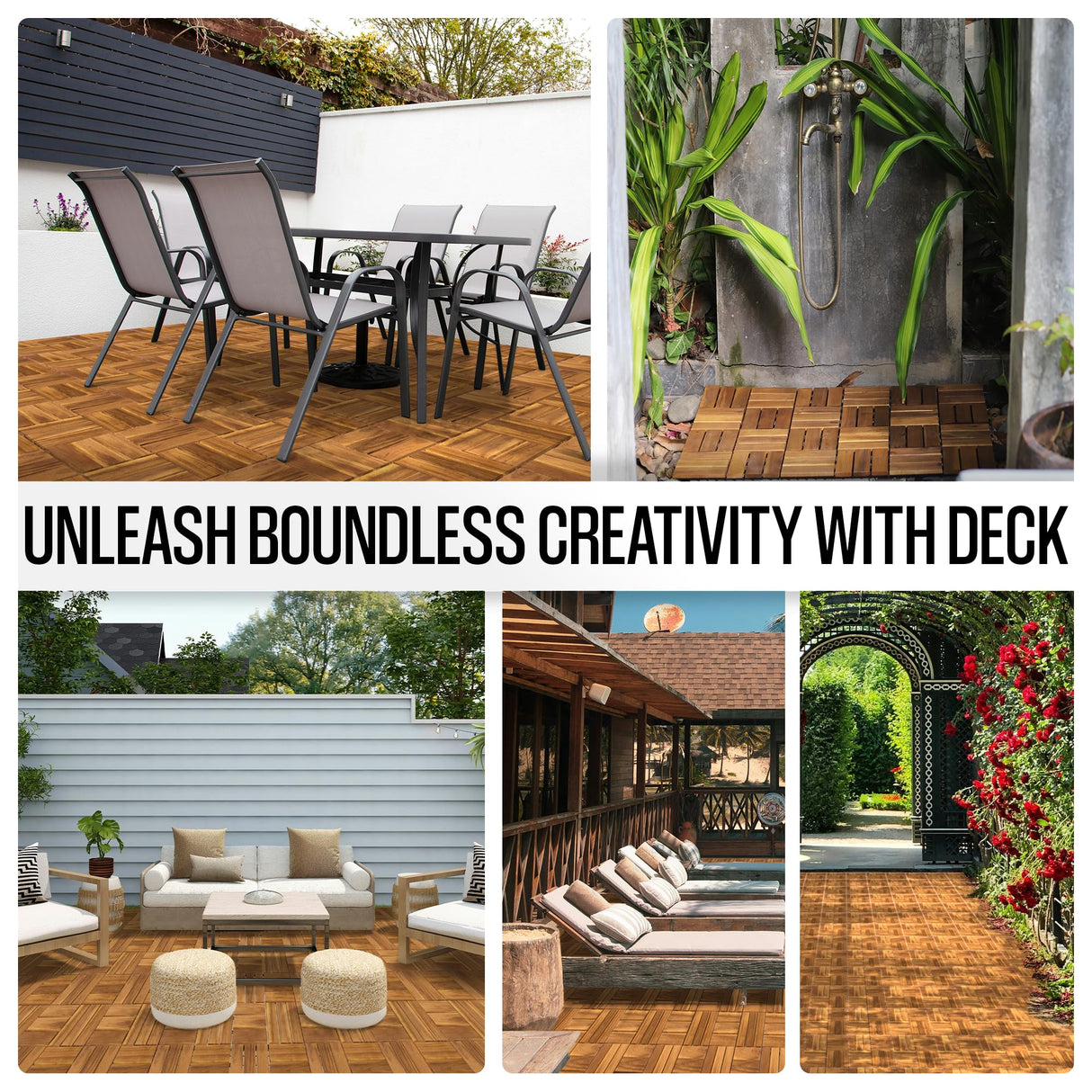 AN68 Pack of 10 Deck Tiles - 12"x12" Interlocking Natural Solid Acacia Wood for Outdoor & Indoor, Patio Garden, Balcony, Poolside - Golden Teak Color AN68