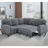 Ball & Cast L-Shaped Sleeper Sofa Bed,5 Seater Sectional Couch with Pull Out Bed and USB Charging,Cupholders & Storage Seats,Convertible Sofa Bed for Living Room,Apartment,Corduroy Fabric,Gray,81" Ball & Cast
