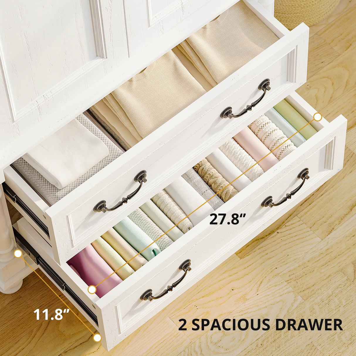 LIKIMIO Farmhouse Armoire Wardrobe Closet with 2 Doors and 2 Drawers, 70" H x 36" W, Large Bedroom Armoire with Roman Column and 3 Hanging Hooks, Wooden Freestanding Closet Cabinet, White LIKIMIO