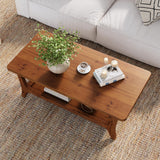 LITTLE TREE Solid Wood Coffee Table, 47-Inch Living Room Center Table with Shelf, 2-Tier, Smooth Corners, Child-Friendly, Easy Assembly, Brown LITTLE TREE