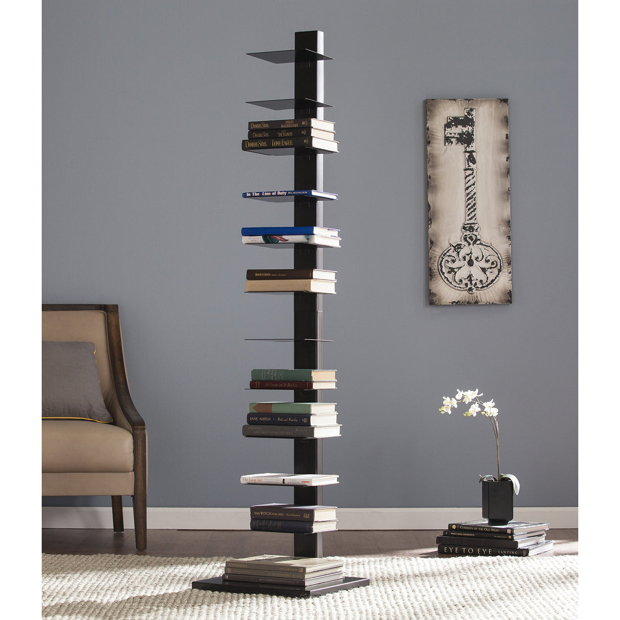SEI Furniture 12 shelf Metal Spine Book Tower, Black SEI Furniture