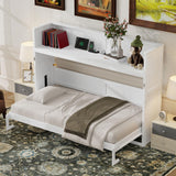 LUMISOL Twin XL Murphy Bed, Cabinet Murphy Bed with Desk, LED Light and USB Charging Station, Can Be Folded into Cabinet, Foldable Bed Frame for Bedroom Home Office, White LUMISOL