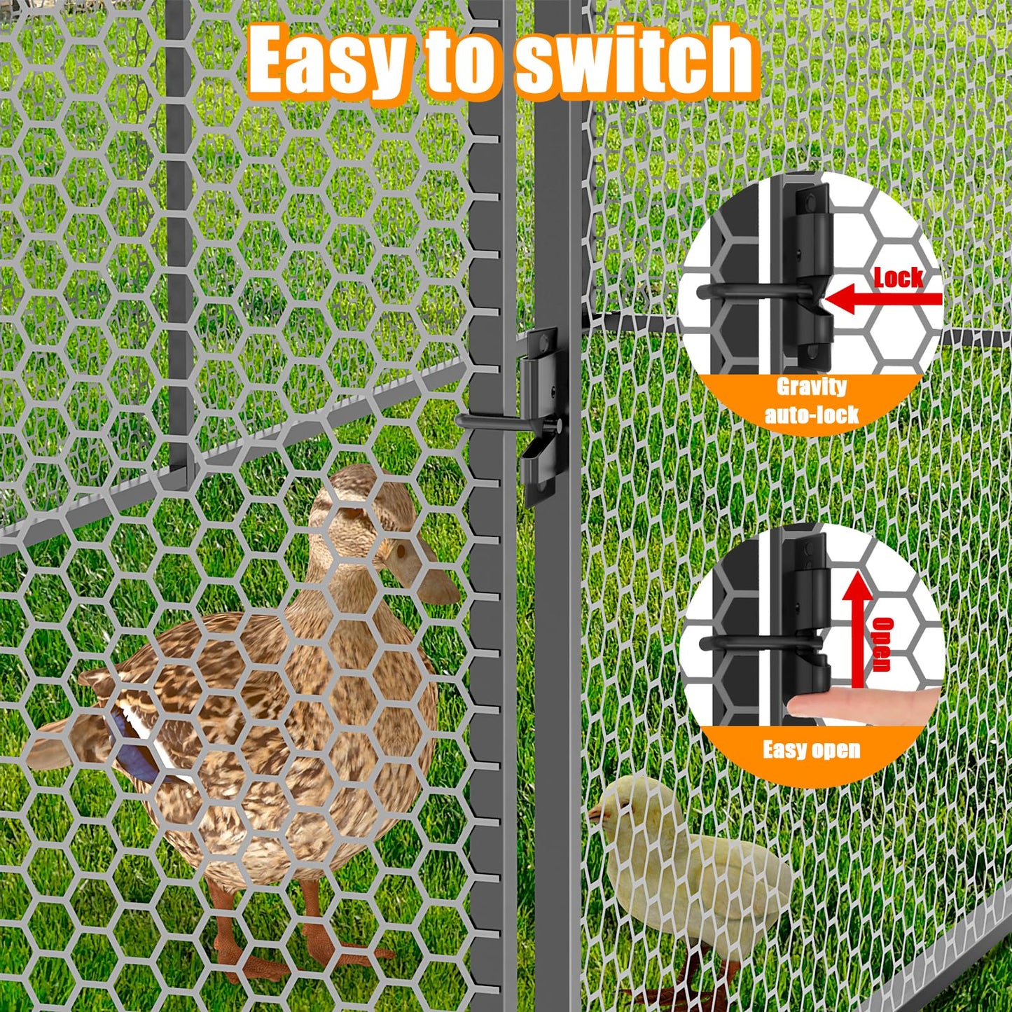 Large Metal Chicken Coop 120"×40"×40" Heavy Duty Chicken Run Hen House with Waterproof Anti-UV Cover for Outdoor Chicken Pens with Chicken Swing - WoodArtSupply