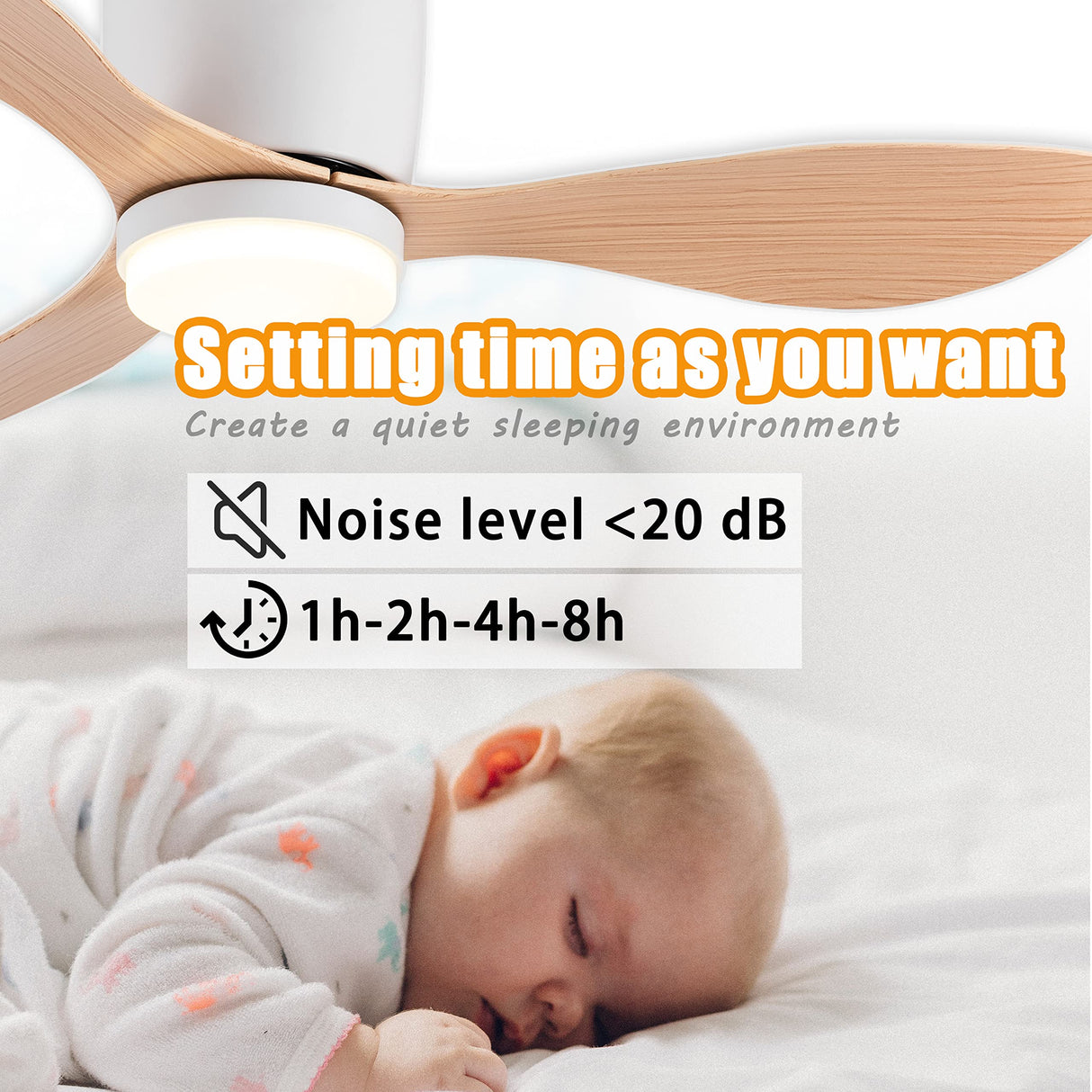 GESUM Ceiling Fan with Light, 42" Flush Mount Ceiling Fan Light with 3 Colors, 6 Speeds, Timing,Low Profile Ceiling Fan with Remote Control 3 Blades for Bedroom Dining Room (White Wood) GESUM