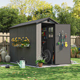 Patiowell 4 x 8 FT Plastic Outdoor Storage Shed with Floor, Resin Outside Shed with Windows and Lockable Door for Backyard Garden Patio Lawn, Easy Installation, Dark Gray (Fit-it Shed) Patiowell