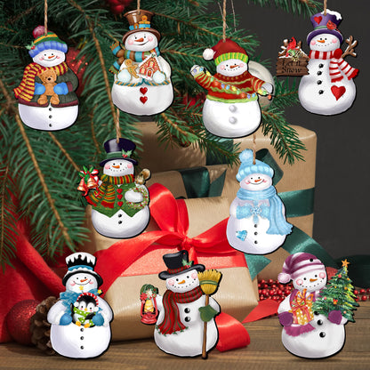 24 Pieces Christmas Snowman Wooden Ornaments Wood Hanging Decoration Set for Christmas Tree Hanging Wood Crafts Holiday Decor Xmas Party Supplies