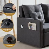Busaurus 3 in 1 Convertible Sofa Bed, 56" Full Size Loveseat Sleeper Sofa Couch Bed, Sleeper Sofa Bed with Storage Pocket, USB, Comfy Pull Out Sofa Bed for Living Room, Bedroom, Small Space, Dark Grey Busaurus