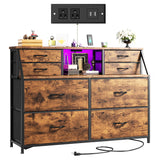 Romorgniz Dresser for Bedroom with Charging Station and LED, Sturdy Chest of Drawers with 8 Drawers and Two Open Shelves for Storage,Bedroom, Living Room,Hallway (Rustic Brown) Romorgniz