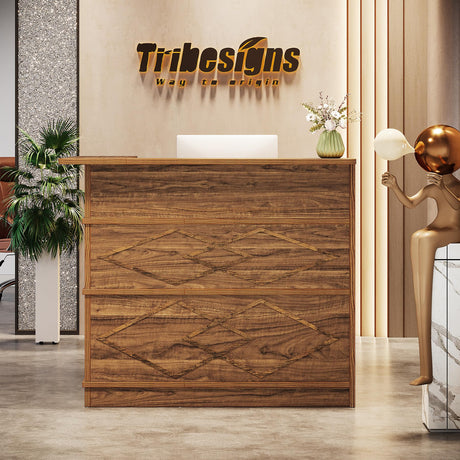 Tribesigns Reception Desk with Counter, 47-Inch Rustic Front Desk with Storage Shelves, Wooden Large Checkout Retail Counter Table for Reception, Store Shop, Office, Lobby, Retail, Beauty Salon, Brown Tribesigns