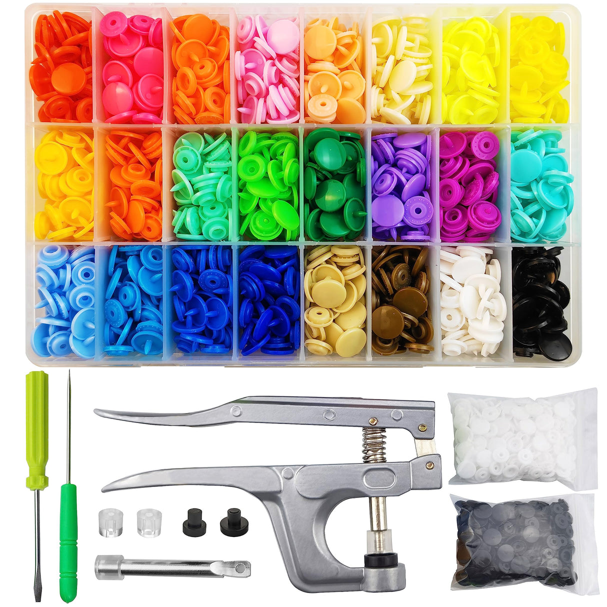 TmppDeco Plastic Snaps with Snap Pliers, 460 Sets 24-Colors Snap Buttons for Sewing, Snap Fasteners Kit for Sewing, Clothing, Crafting TmppDeco