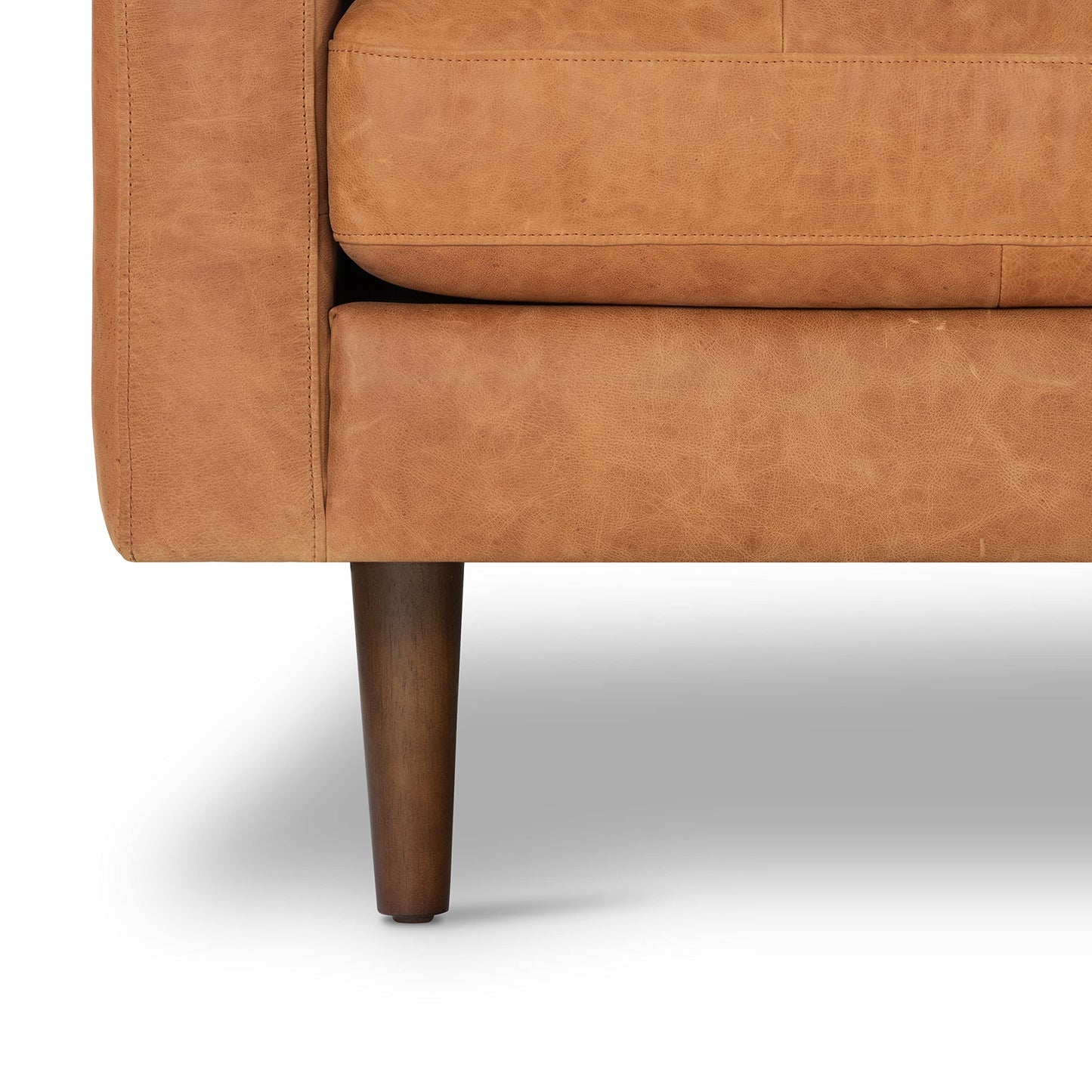 POLY & BARK Cognac Tan Brown Leather Couch - 88.5" Mid Century Leather Sofa with 2 Bolsters - Full Grain Camel Leather Couch - Feather-Down Topper On Seating Surface - Pure-Aniline Italian Leather