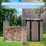 2-in-1 Metal Outdoor Storage Shed with Tool Locker & Firewood Storage, 8.75× 3.33 FT Firewood Shed - Weatherproof & Versatile, Steel Garden Sheds for Backyard Garden Patio Lawn - Brown Garden Tailor