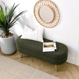 ECLYL Oval Storage Bench 43.5" Linen Fabric Upholstered Entryway Bench with Solid Wood Legs Ottoman Bench Indoor Bench for Living Room/Bedroom/End of Bed/Entryway (Dark Green) ECLYL