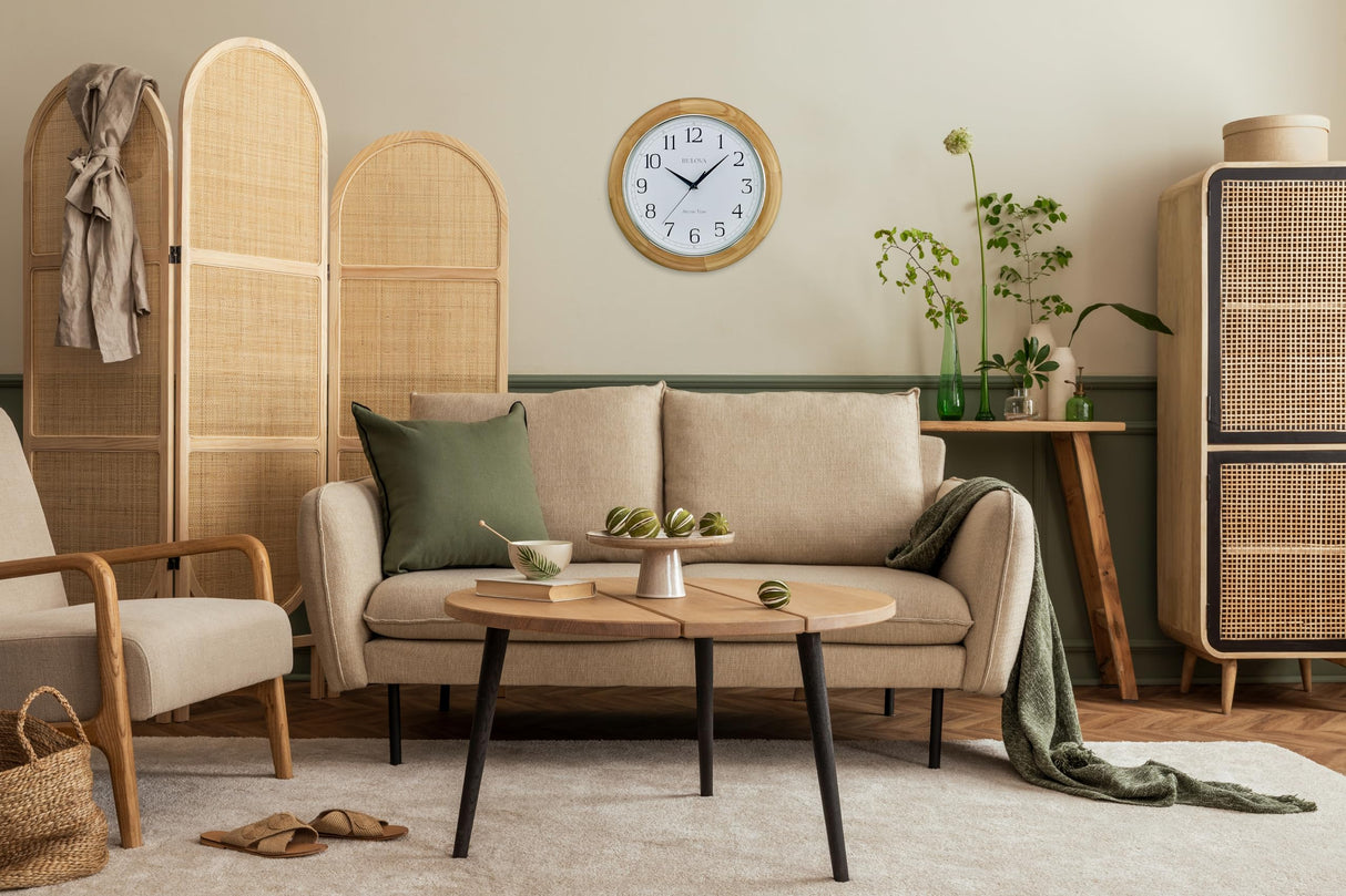 Bulova C5005 Wooden Atomic Analog Wall Clock | Automatically Sets Time | Large Roman Numerals | Battery Operated | Traditional Design Bulova