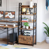 IRONCK Rustic Brown 4-Tier Industrial Ladder Bookshelf with Louvered Doors and Cabinet IRONCK